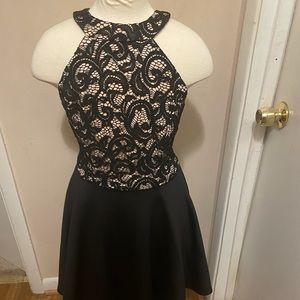 Black and nude lace skater dress